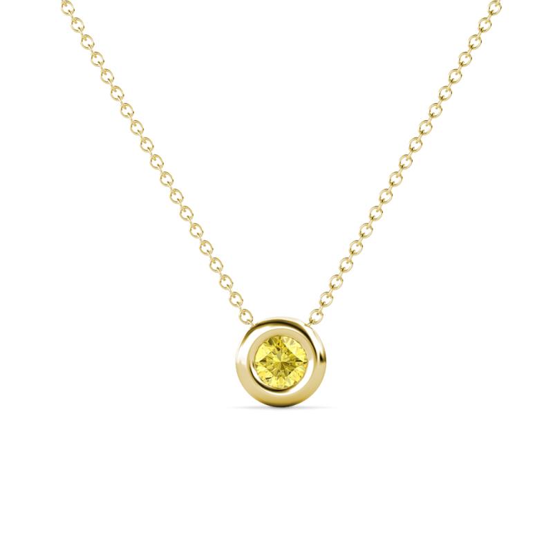 Arela 3.80 mm Round Yellow Sapphire Donut Bezel Solitaire Pendant Necklace 