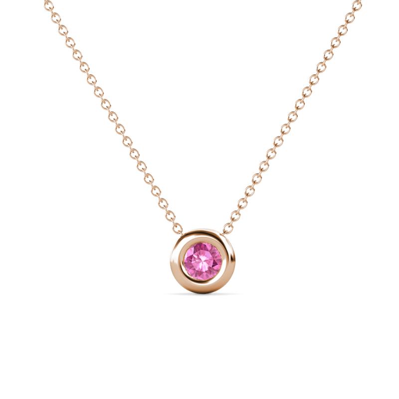Arela 4.00 mm Round Pink Sapphire Donut Bezel Solitaire Pendant Necklace 