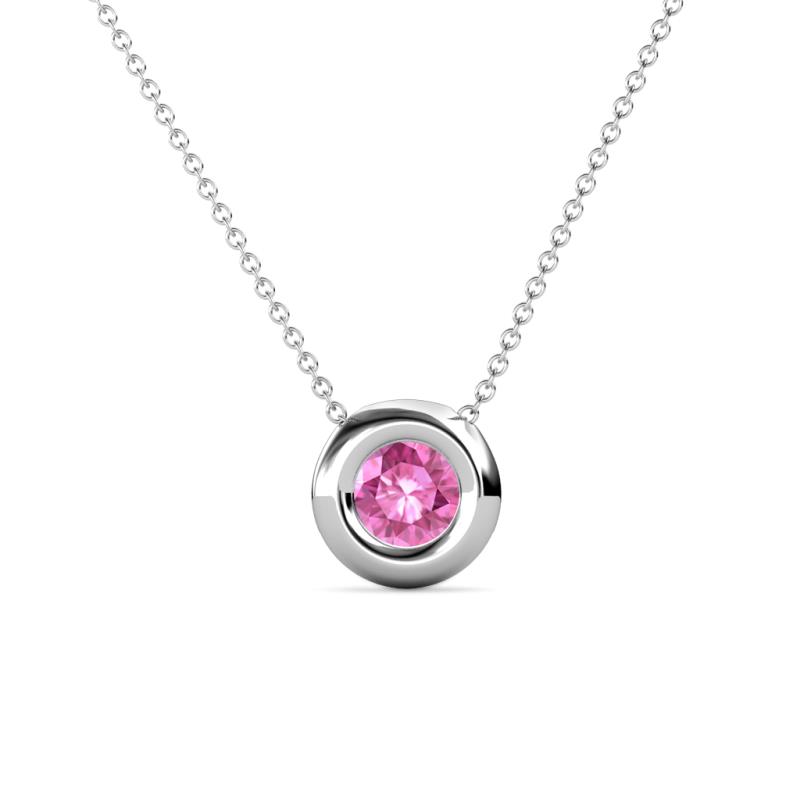 Arela 4.80 mm Round Pink Sapphire Donut Bezel Solitaire Pendant Necklace 