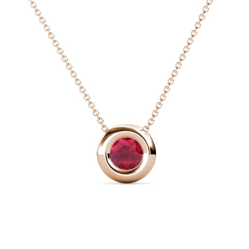Arela 4.80 mm Round Ruby Donut Bezel Solitaire Pendant Necklace 