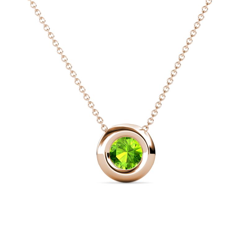 Arela 4.80 mm Round Peridot Donut Bezel Solitaire Pendant Necklace 