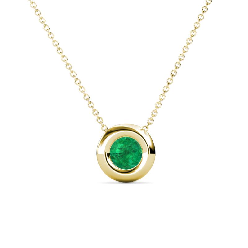 Arela 4.80 mm Round Emerald Donut Bezel Solitaire Pendant Necklace 