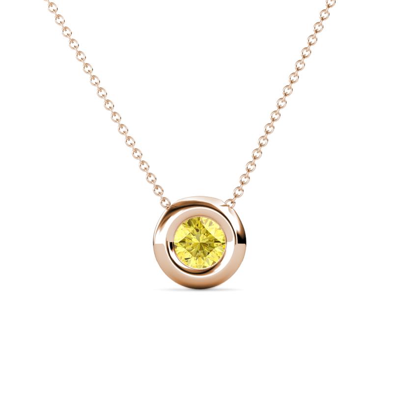 Arela 4.80 mm Round Yellow Sapphire Donut Bezel Solitaire Pendant Necklace 