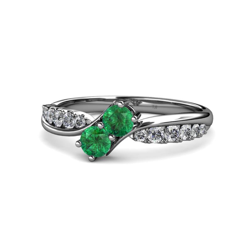 Nicia Emerald with Side Diamonds Bypass Ring 