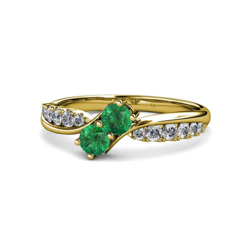 Nicia Emerald with Side Diamonds Bypass Ring 
