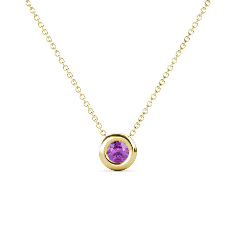 Arela 4.40 mm Round Amethyst Donut Bezel Solitaire Pendant Necklace 