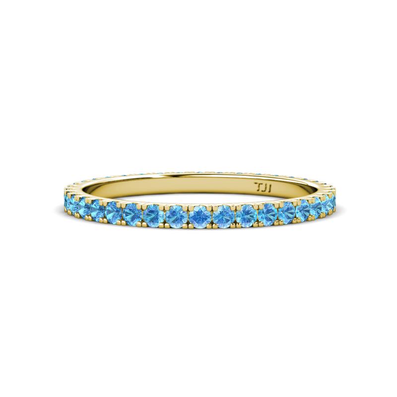 Lara Blue Topaz Eternity Band Round Blue Topaz ctw French Set Womens Eternity Ring Stackable K Yellow Gold