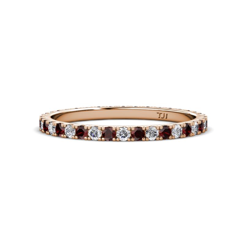 Lara Red Garnet and Diamond Eternity Band Round Red Garnet and Diamond ctw French Set Womens Eternity Ring Stackable K Rose Gold