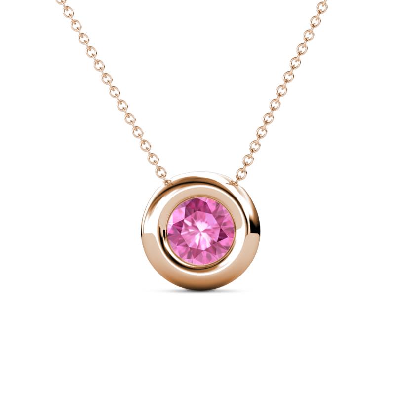 Arela 6.00 mm Round Pink Sapphire Donut Bezel Solitaire Pendant Necklace 
