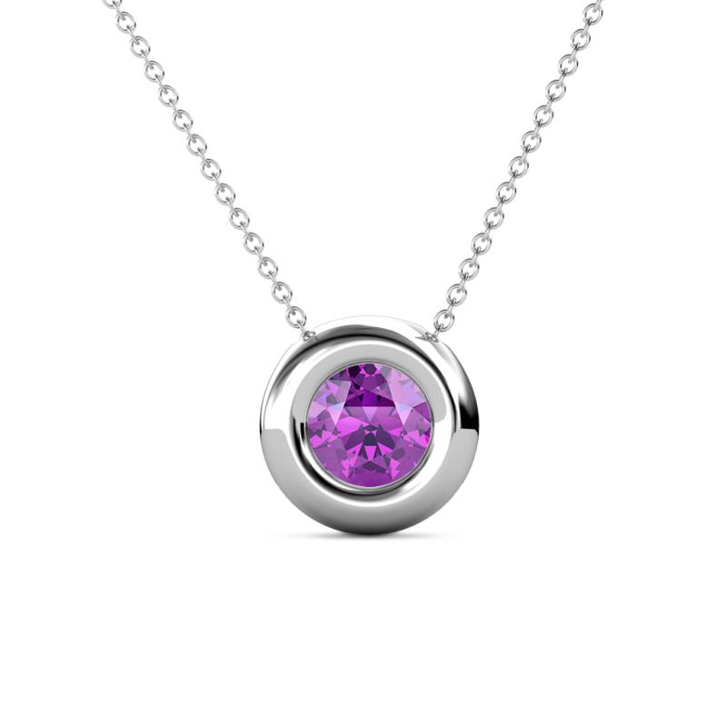 Arela 6.50 mm Round Amethyst Donut Bezel Solitaire Pendant Necklace 