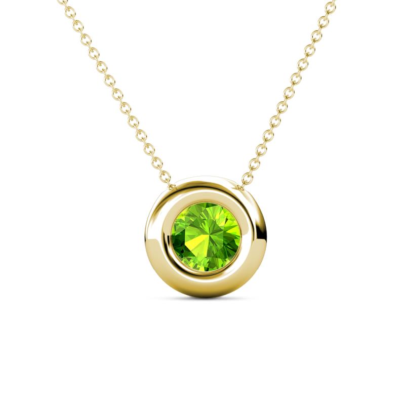 Arela 6.50 mm Round Peridot Donut Bezel Solitaire Pendant Necklace 