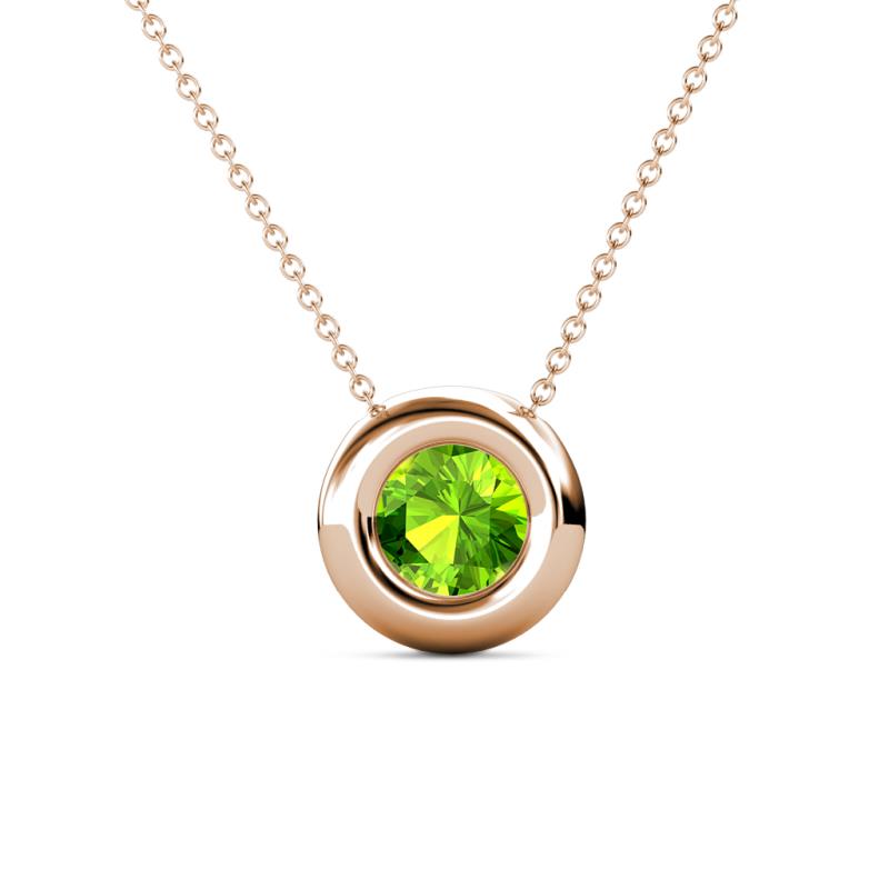 Arela 6.50 mm Round Peridot Donut Bezel Solitaire Pendant Necklace 