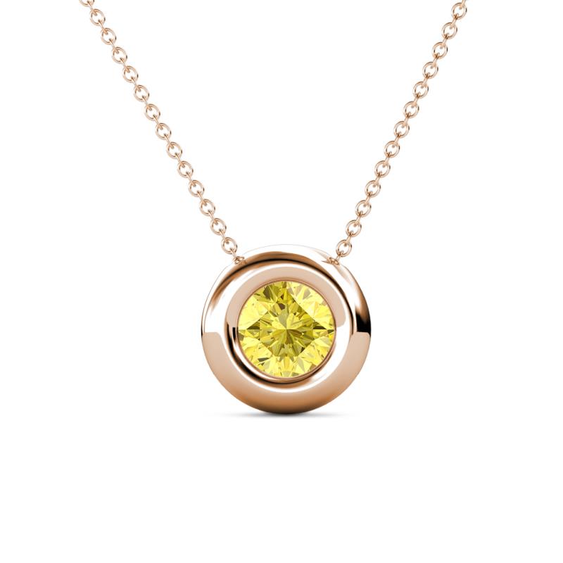 Arela 6.00 mm Round Yellow Sapphire Donut Bezel Solitaire Pendant Necklace 