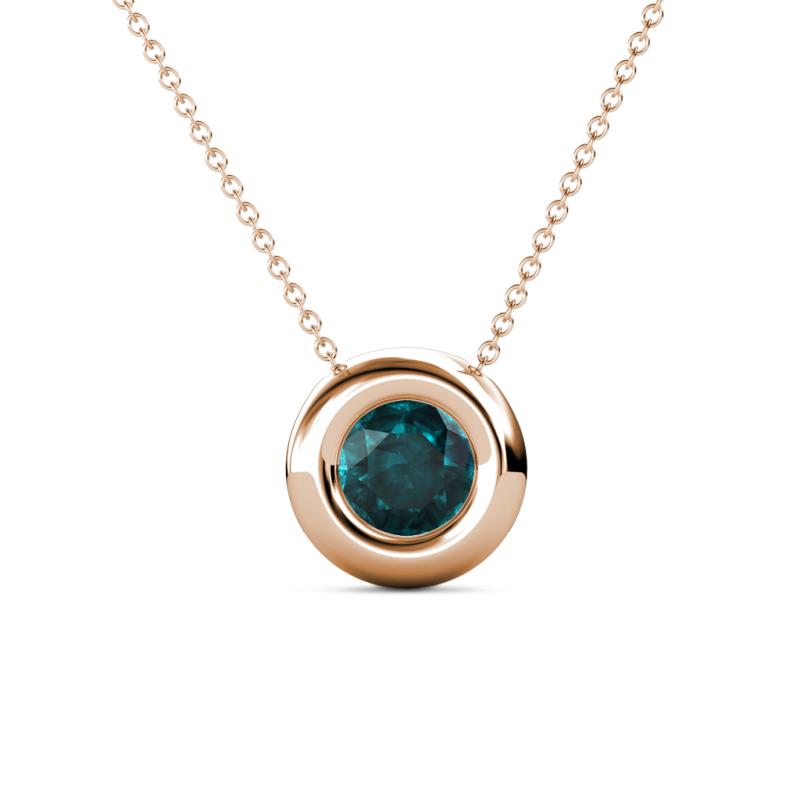 Arela 6.50 mm Round London Blue Topaz Donut Bezel Solitaire Pendant Necklace 