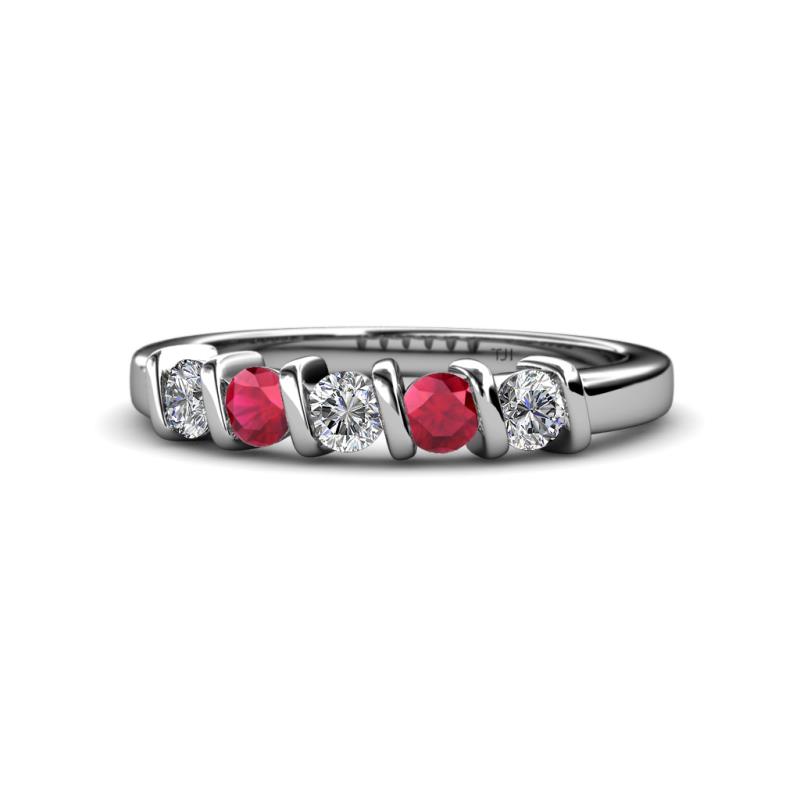 Talia 3.40 mm Ruby and Diamond 5 Stone Wedding Band 