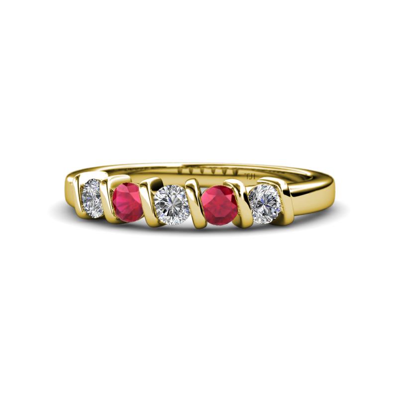 Talia 3.40 mm Ruby and Diamond 5 Stone Wedding Band 