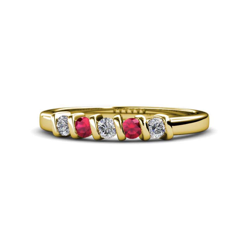 Talia 3.00 mm Ruby and Diamond 5 Stone Wedding Band 