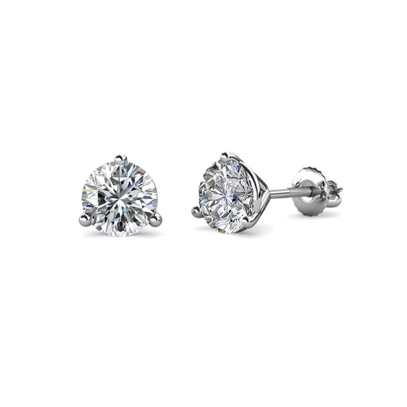 Pema Natural Round Diamond Three Prongs Martini Solitaire Stud Earrings 