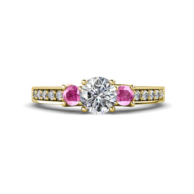 Valene Diamond and Pink Sapphire Three Stone Engagement Ring 
