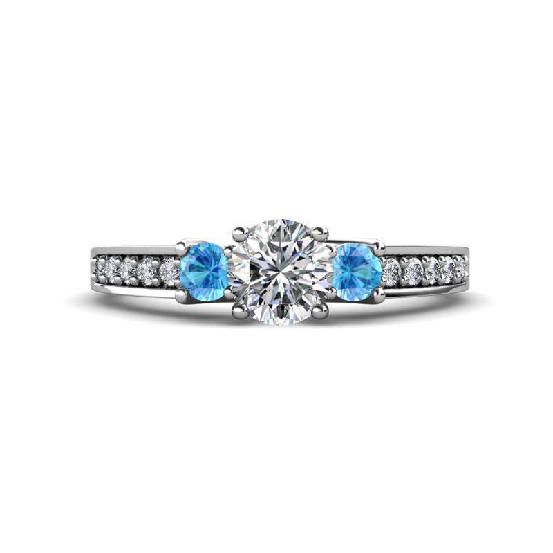 Valene Diamond and Blue Topaz Three Stone Engagement Ring 
