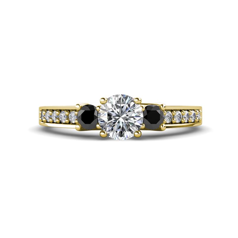 Valene Black and White Diamond Three Stone Engagement Ring 