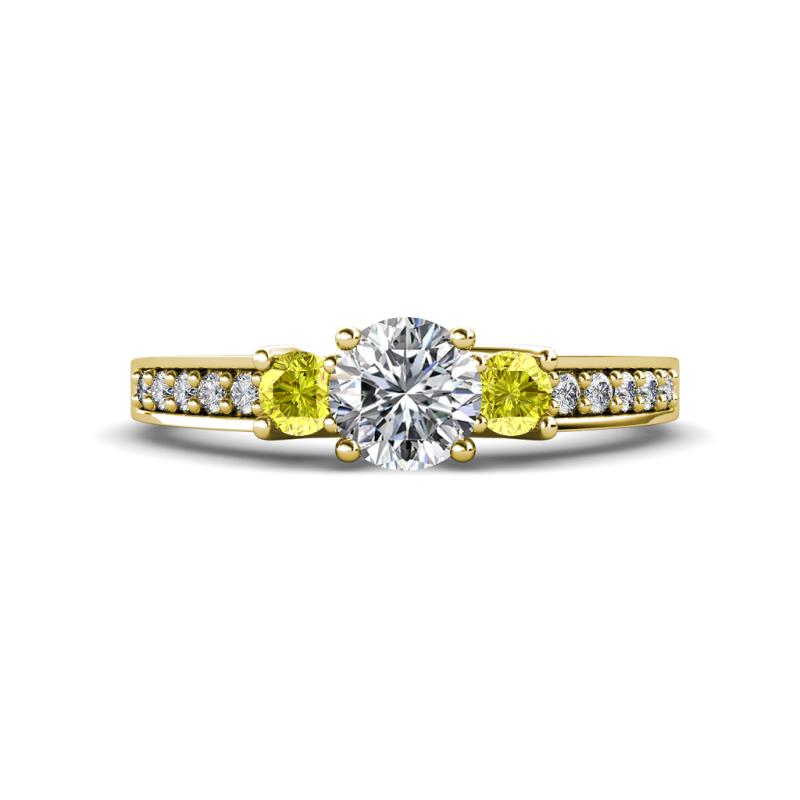 Valene Yellow and White Diamond Three Stone Engagement Ring 