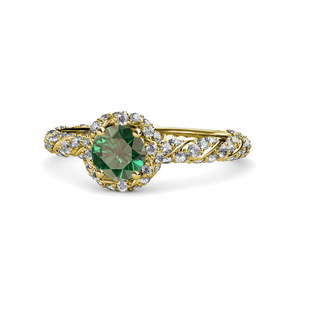 Allene Signature Diamond and Lab Created Alexandrite Halo Engagement Ring 