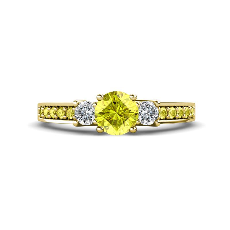 Valene Yellow and White Diamond Three Stone with Side Yellow Diamond Ring 