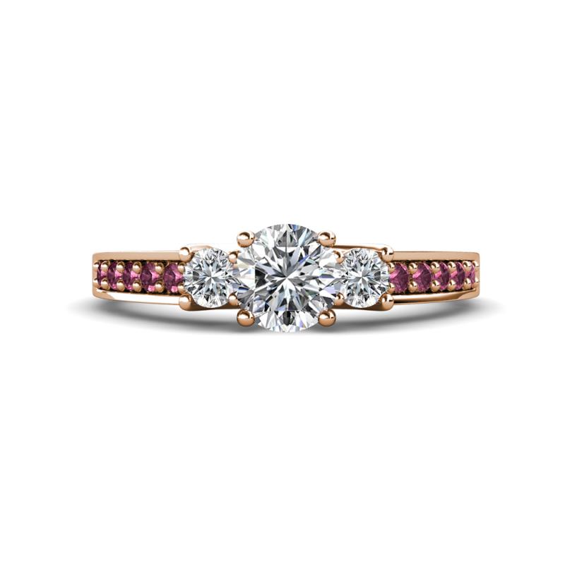 Valene Diamond Three Stone with Side Pink Tourmaline Ring 