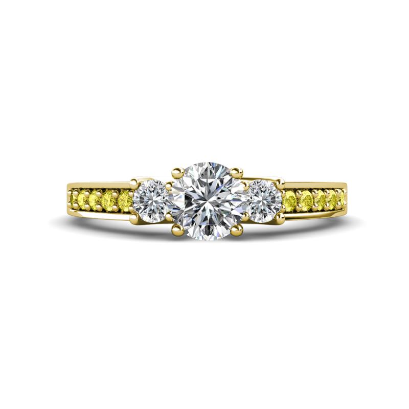 Valene Diamond Three Stone with Side Yellow Diamond Ring 