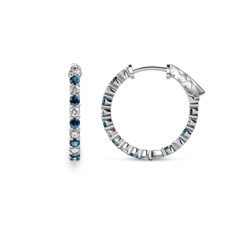Carisa 0.64 ctw (1.70 mm) Inside Outside Round Blue Diamond and Natural Diamond Eternity Hoop Earrings 