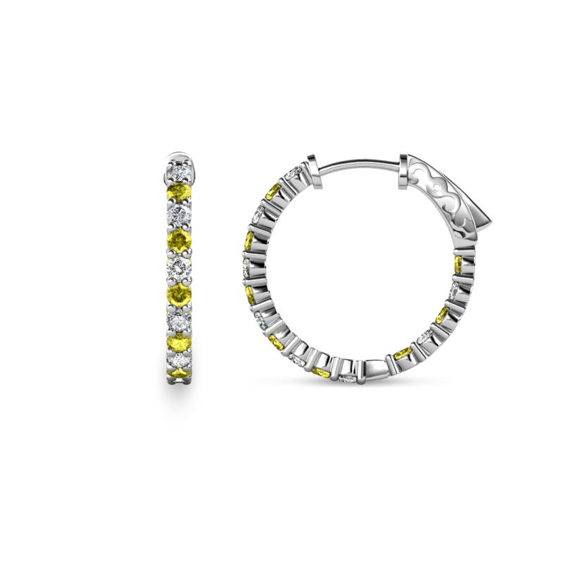 Carisa 0.64 ctw (1.70 mm) Inside Outside Round Yellow Diamond and Natural Diamond Eternity Hoop Earrings 