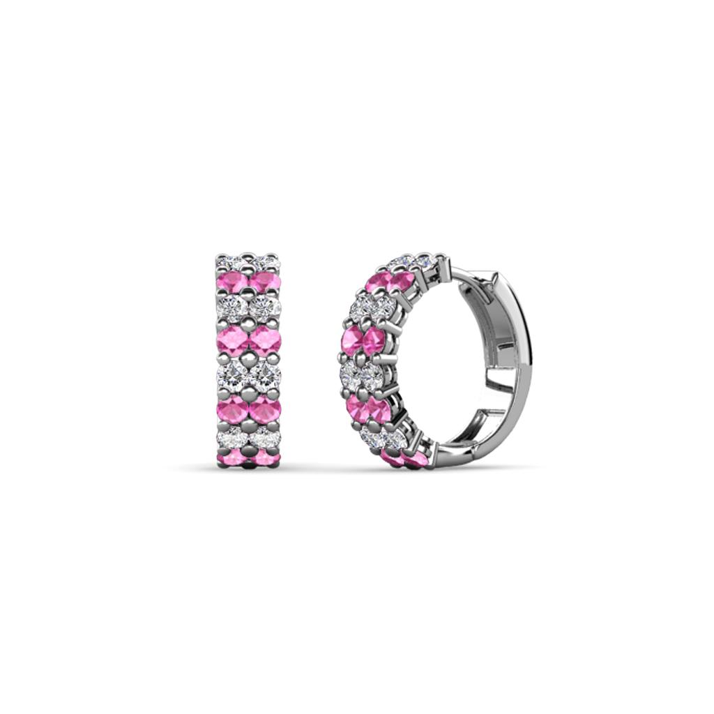 Candice 1.70 mm Petite Pink Sapphire and Diamond Double Row Hoop Earrings 