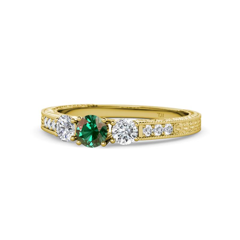 Ayaka Diamond and Lab Created Alexandrite Three Stone Engagement Ring 