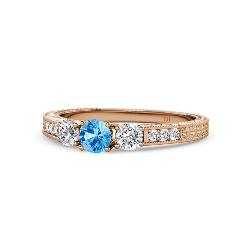 Ayaka Blue Topaz and Diamond Three Stone Engagement Ring 