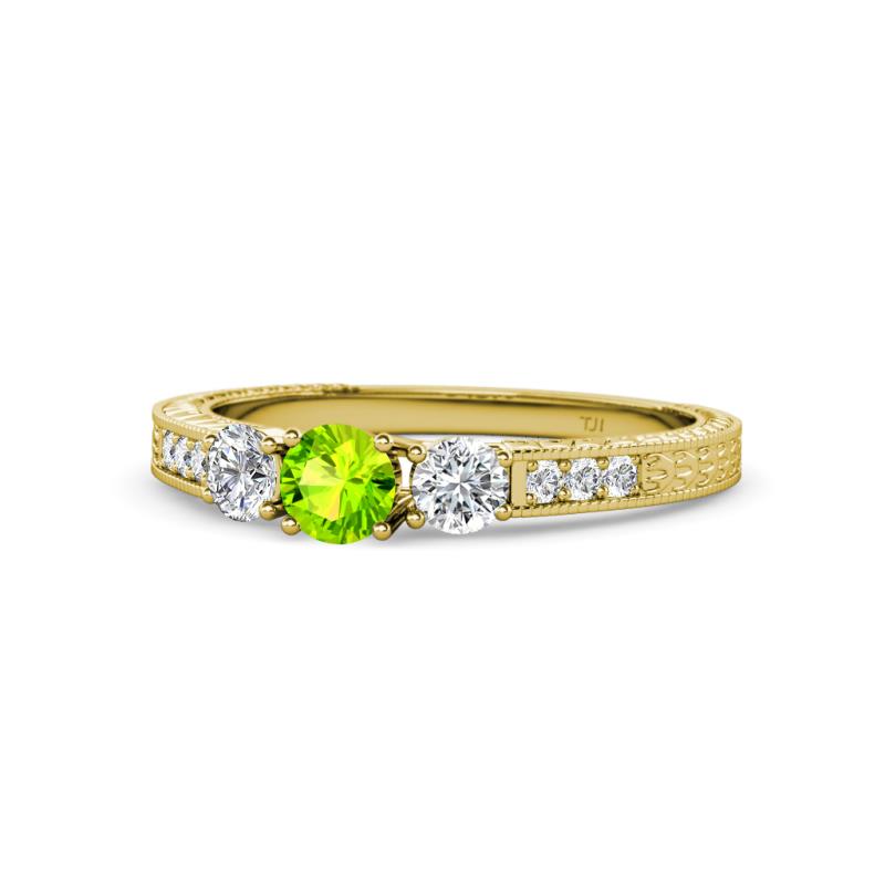 Ayaka Peridot and Diamond Three Stone Engagement Ring 