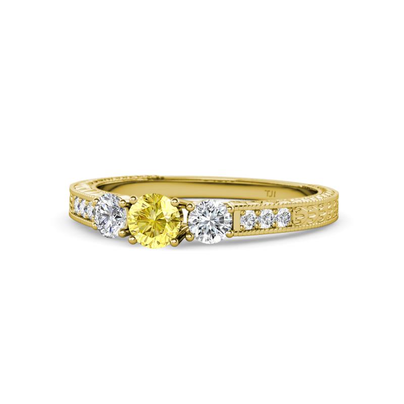 Ayaka Yellow Sapphire and Diamond Three Stone Engagement Ring 