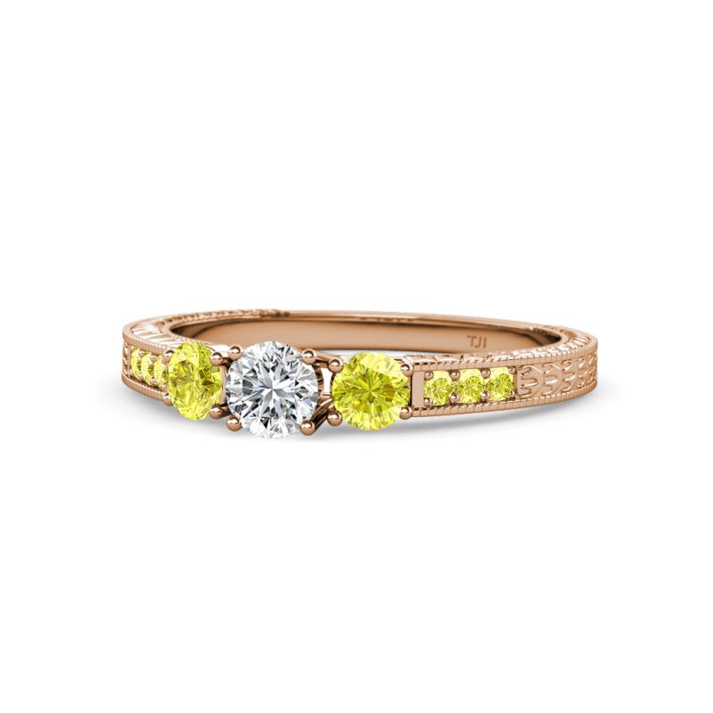 Ayaka Yellow and White Diamond Three Stone with Side Yellow Diamond Ring 