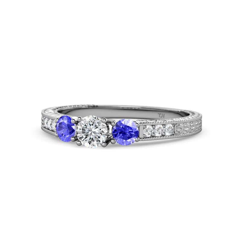 Ayaka Diamond and Tanzanite Three Stone Engagement Ring 