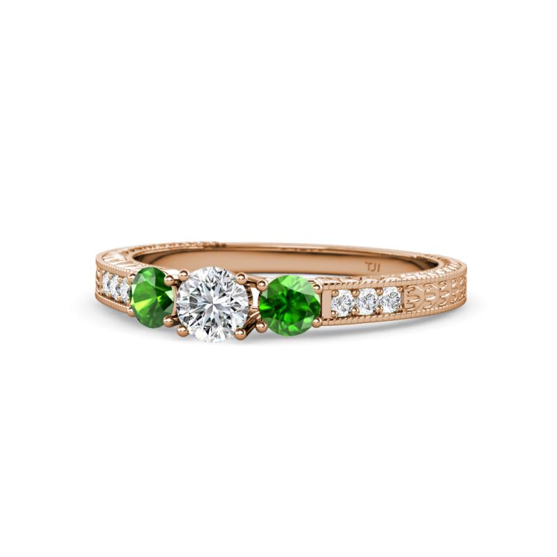 Ayaka Diamond and Green Garnet Three Stone Engagement Ring 