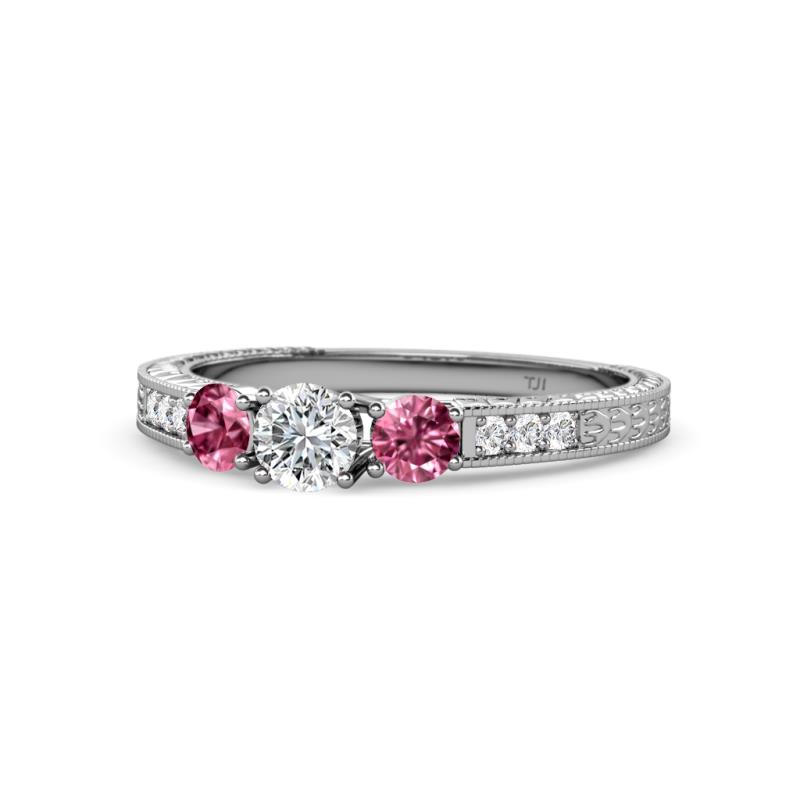 Ayaka Diamond and Pink Tourmaline Three Stone Engagement Ring 