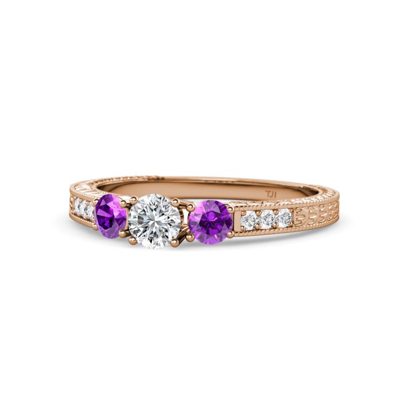 Ayaka Diamond and Amethyst Three Stone Engagement Ring 