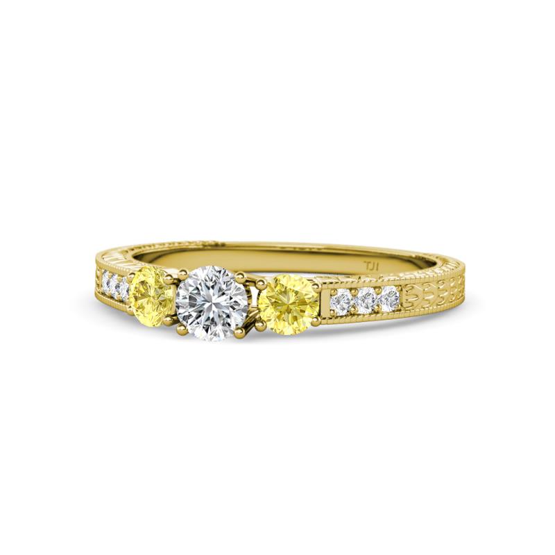 Ayaka Diamond and Yellow Sapphire Three Stone Engagement Ring 