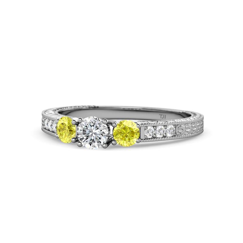 Ayaka Yellow and White Diamond Three Stone Engagement Ring 