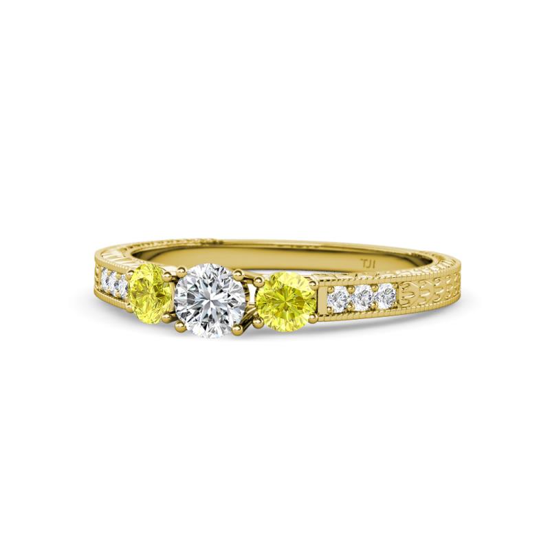 Ayaka Yellow and White Diamond Three Stone Engagement Ring 