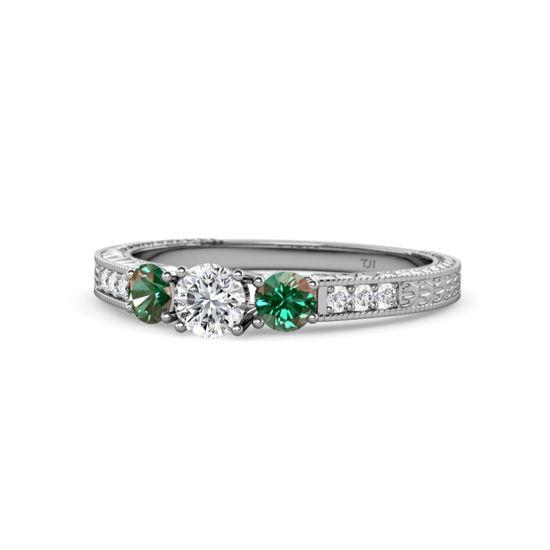 Ayaka Diamond and Lab Created Alexandrite Three Stone Engagement Ring 