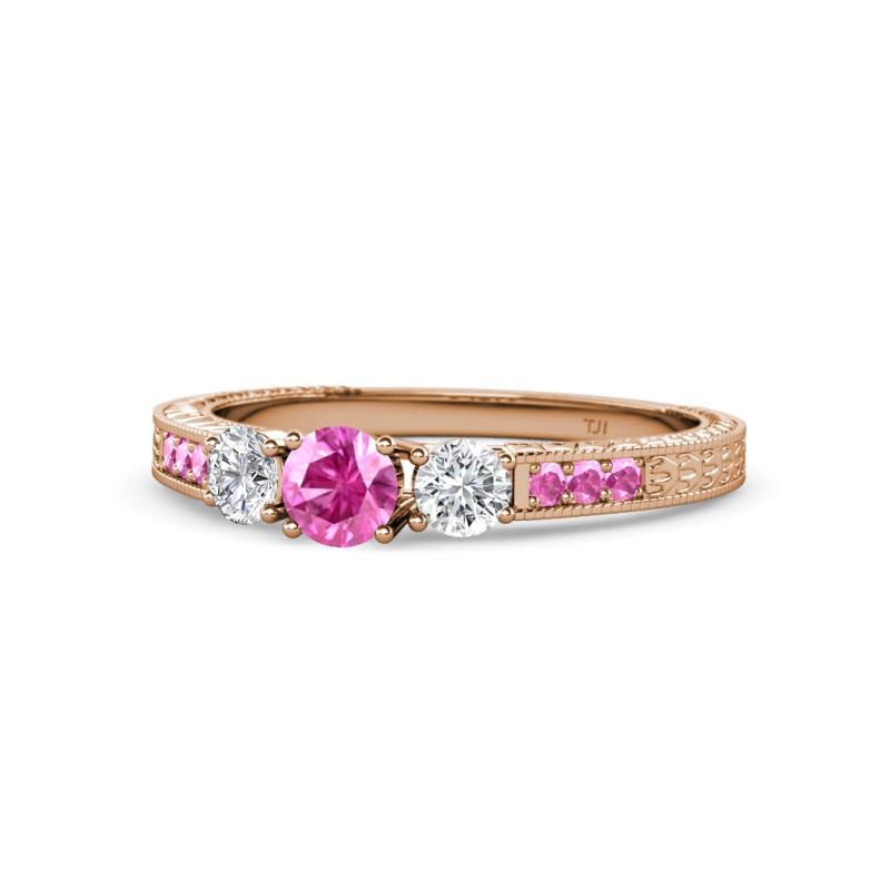 Ayaka Pink Sapphire and Diamond Three Stone with Side Pink Sapphire Ring 