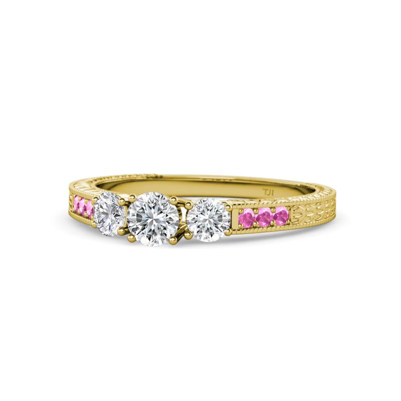 Ayaka Diamond Three Stone with Side Pink Sapphire Ring 
