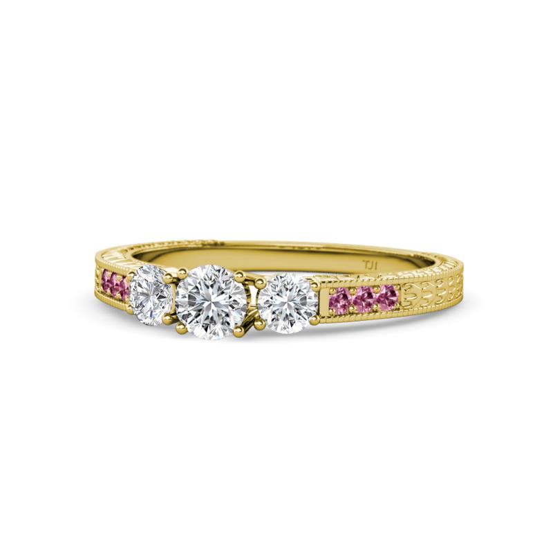 Ayaka Diamond Three Stone with Side Pink Tourmaline Ring 