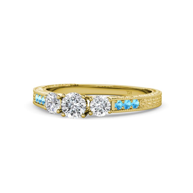 Ayaka Diamond Three Stone with Side Blue Topaz Ring 
